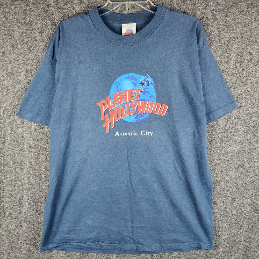 Planet Hollywood T-Shirt Mens XL Atlantic City Blue 90s Single Stitch USA Made